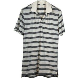 Maide Bonobos Polo Golf Performance White Navy Slim Fit Shirt Small EUC #0458-LA